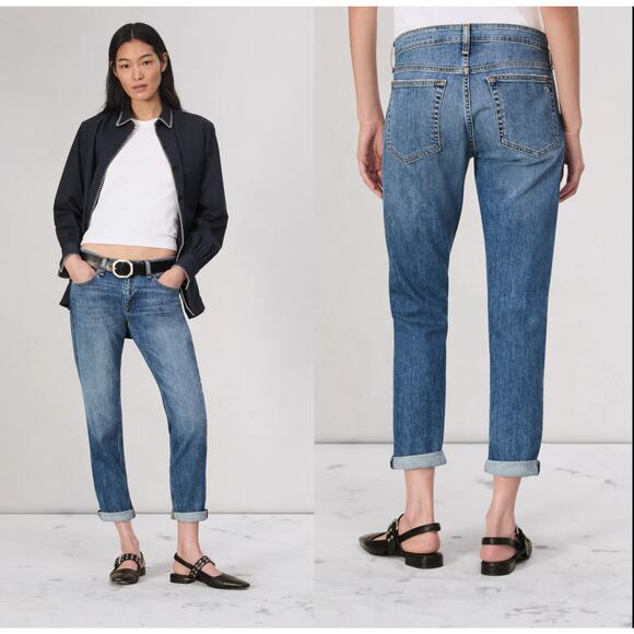 NEW Rag & Bone Dre Low Rise Slim Straight Leg Boyfriend Jeans Blue Size: 28 - Picture 1 of 8